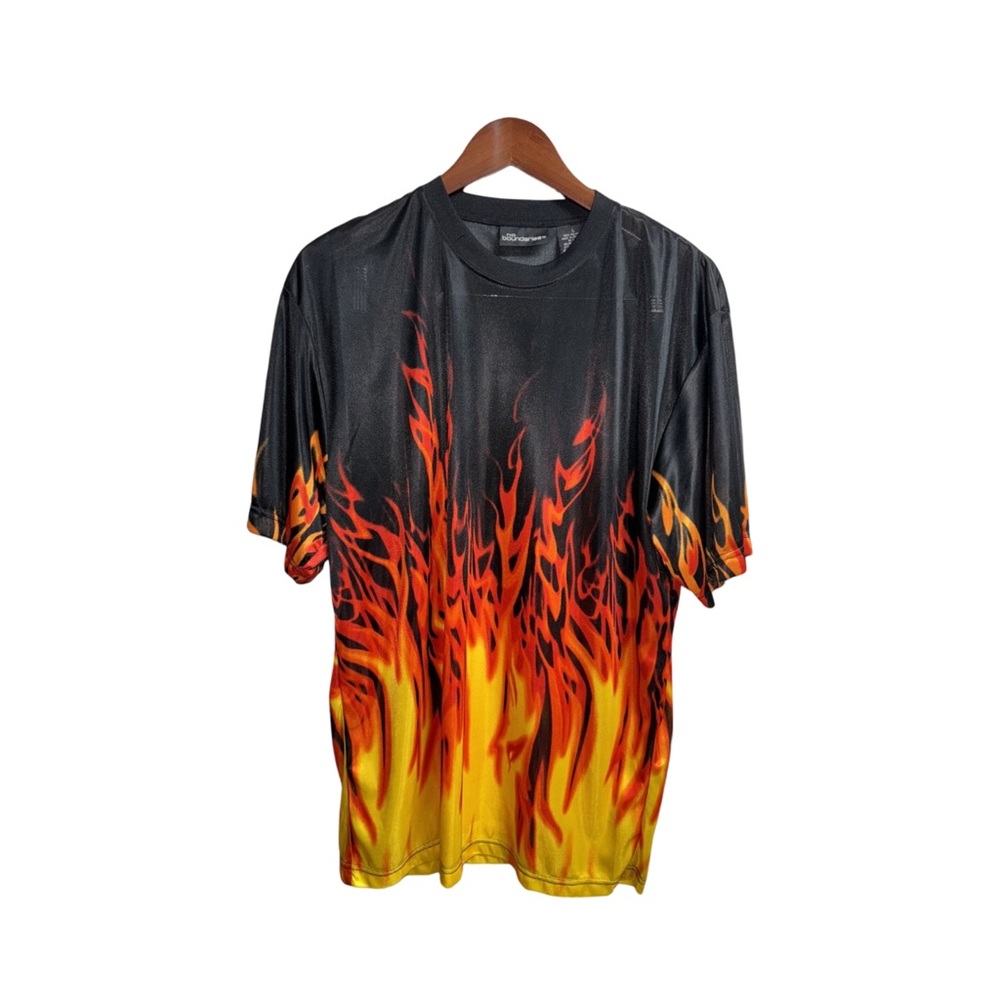 Men's Black and Orange Flame Graphic T-Shirt